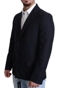 Men's Dark Blue Wool Single Breasted Coat Jacket Virgin Clothing