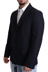 Men's Dark Blue Wool Single Breasted Coat Jacket Virgin Clothing