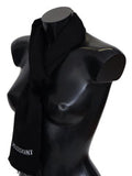 Men's Black Wool Unisex Neck Wrap Fringes Logo Scarf