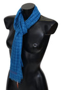 Men's Blue Checkered Cashmere Unisex Wrap Fringes Scarf