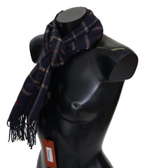 Men's Black Checkered Unisex Neck Wrap Fringes Scarf Camel Hair