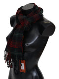 Men's Black Red Check Wool Unisex Neck Wrap Fringes Scarf And Virgin