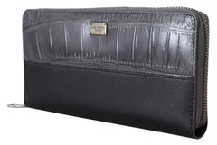 Men's Black Zip Around Continental Clutch Leather Wallet And Gray