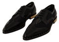Women's Black Leather Broques Sheer Wingtip Shoes