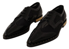 Women's Black Leather Broques Sheer Wingtip Shoes