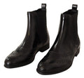 Women's Black Leather Ankle High Flat Boots Shoes