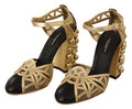 Women's Black Gold Leather Studded Ankle Straps Shoes