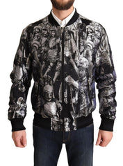 Men's Black Silver Puppi Motive Bomber Jacket Clothing