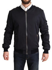 Blue Silk Coat Short Bomber Men Jacket