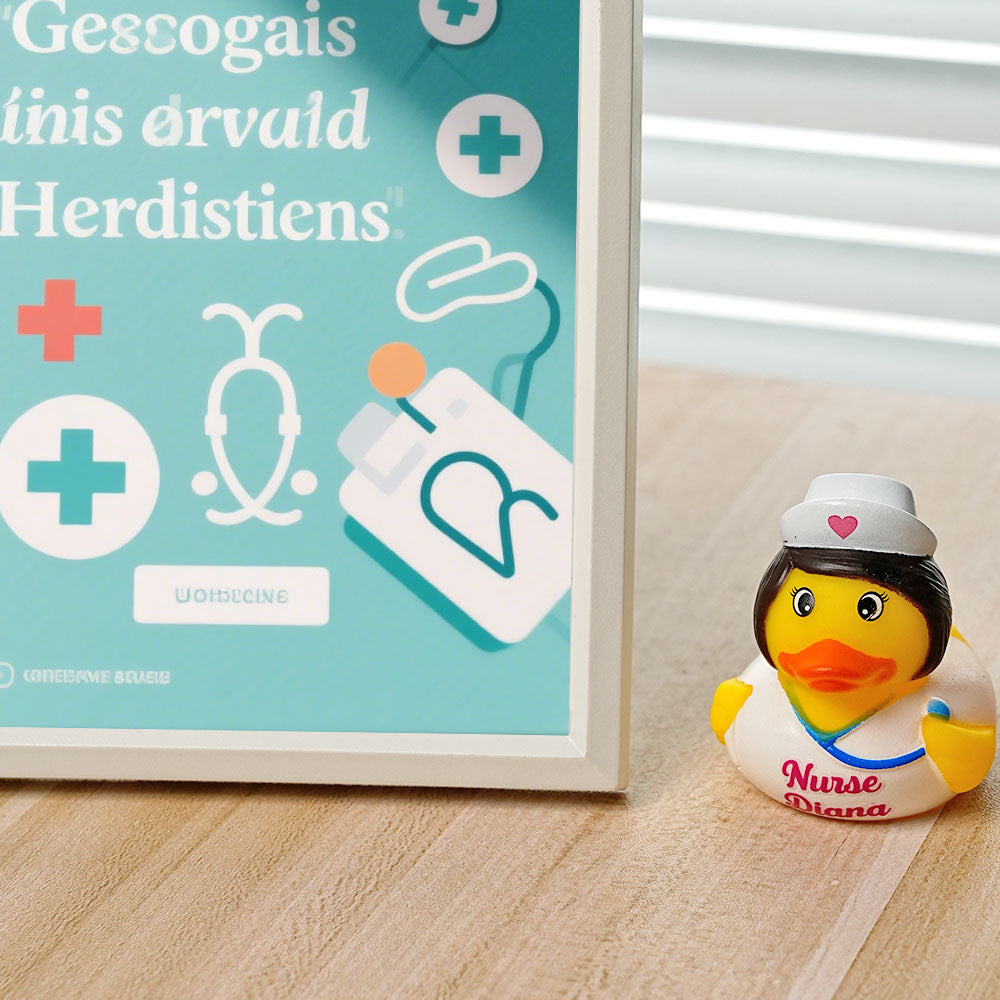Personalizado lindo pato de goma enfermera con nombre Decoración de escritorio Divertido juguete de descompresión Regalo de cumpleaños para la enfermera graduada