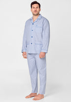 Pijama Hombre Largo Solapa Algodón Popelín Cuadros - Azul 1528_30