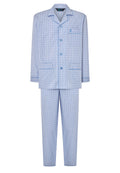 Pijama Hombre Largo Solapa Algodón Popelín Cuadros - Azul 1528_30