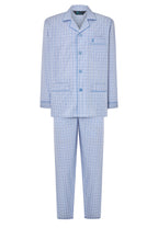 Pijama Hombre Largo Solapa Algodón Popelín Cuadros - Azul 1528_30