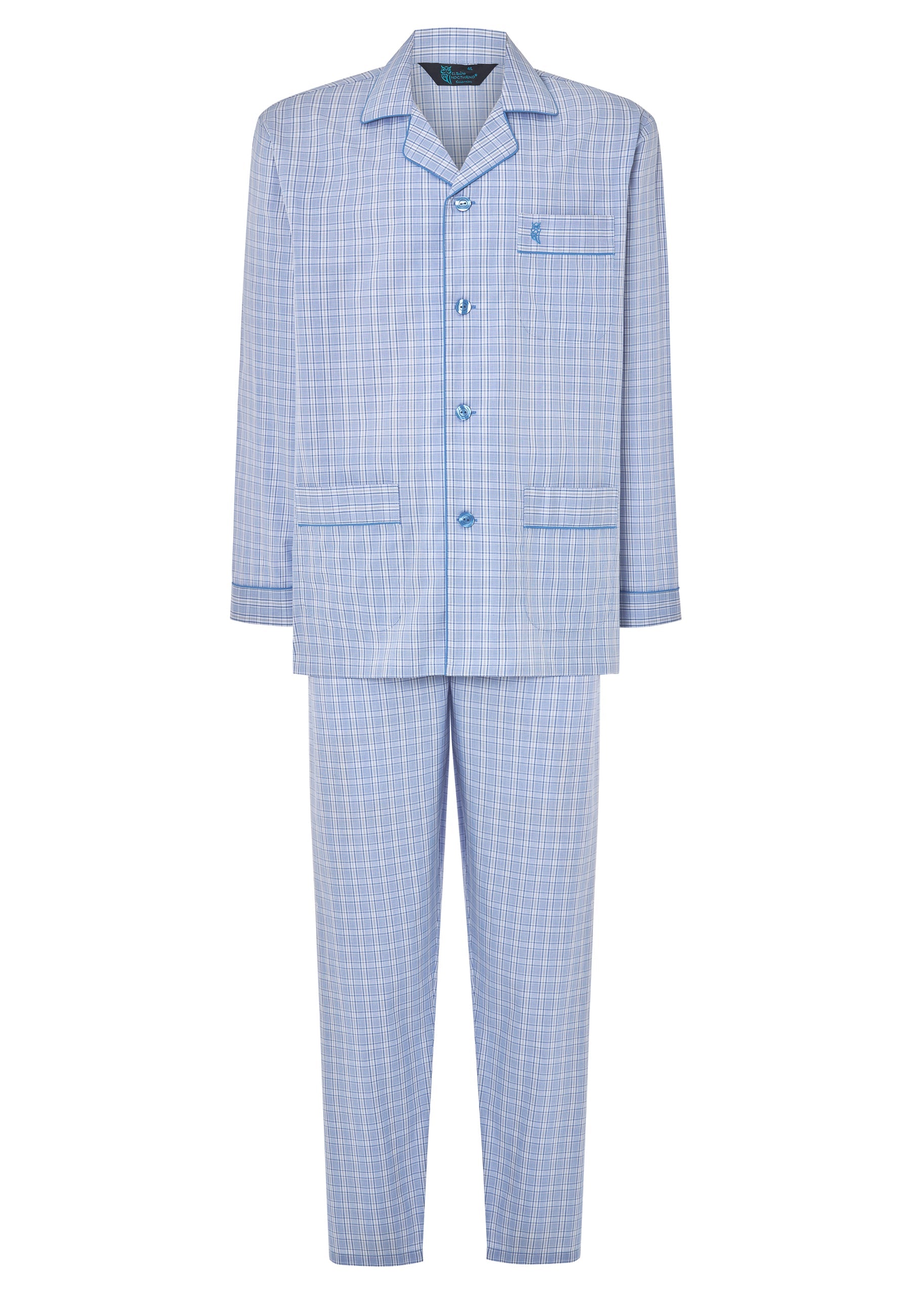 Pijama Hombre Largo Solapa Algodón Popelín Cuadros - Azul 1528_30
