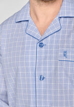 Pijama Hombre Largo Solapa Algodón Popelín Cuadros - Azul 1528_30