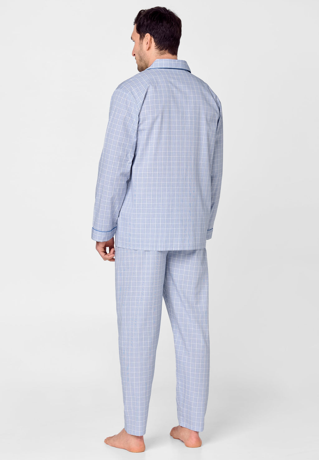 Pijama Hombre Largo Solapa Algodón Popelín Cuadros - Azul 1528_30
