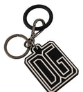 Men's Black White Dg Rubber Logo Silver Ring Keychain Brass