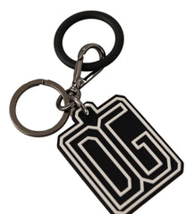 Men's Black White Dg Rubber Logo Silver Ring Keychain Brass