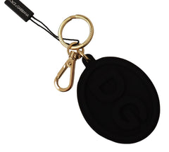 Men's Black Rubber Dg Logo Gold Brass Metal Keyring Keychain Accessory