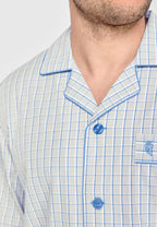 Pijama Hombre Largo Solapa Algodón Popelín Cuadros - Gris 1530_20