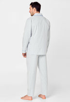 Pijama Hombre Largo Solapa Algodón Popelín Cuadros - Gris 1530_20