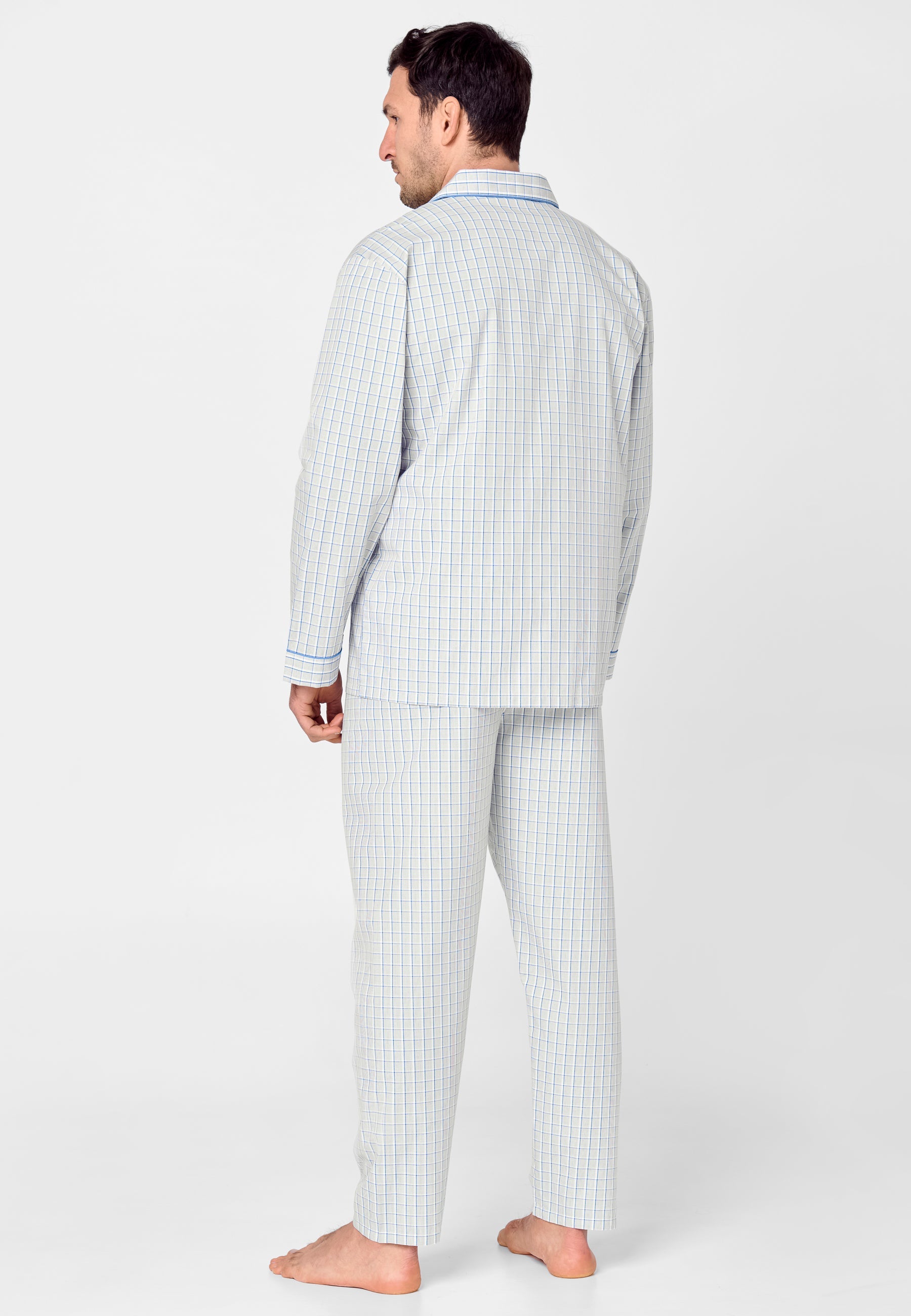 Pijama Hombre Largo Solapa Algodón Popelín Cuadros - Gris 1530_20