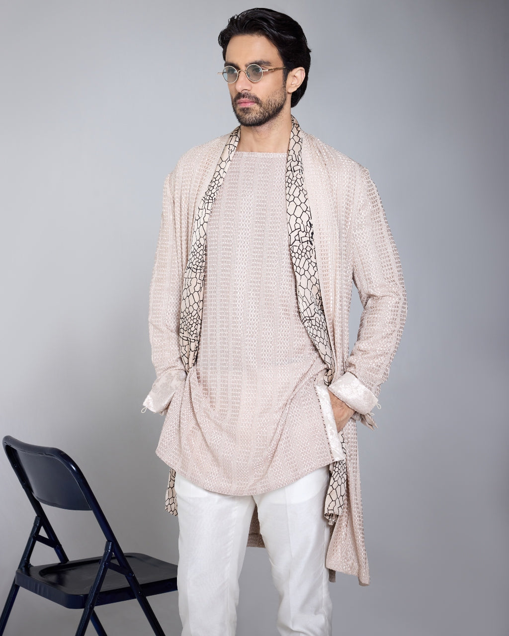 Chessboard Open Shrug Set By KYNAH, Luxury Indian Fashion & Bridal Wear