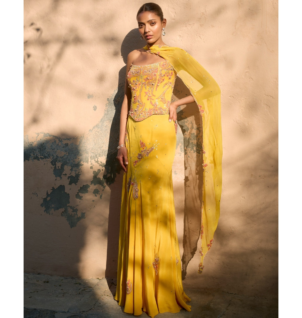 Aurora Bloom Corset & Skirt Set By KYNAH, Luxury Indian Fashion & Bridal Wear