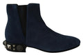 Women's Blue Suede Embellished Studded Boots Shoes