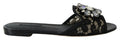 Women's Black Taormina Lace Slides Crystals Flats Shoes