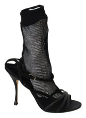 Women's Black Suede Short Boots Sandals Shoes Leather Nylon Rayon Elastane