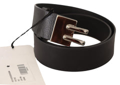 Women's Black Leather Silver Buckle Waist Belt