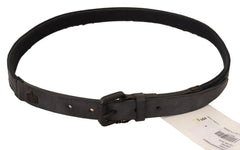 Black Leather Logo Buckle Waist Women Belt Denim