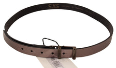 Women's Pink Metallic Leather Buckle Belt