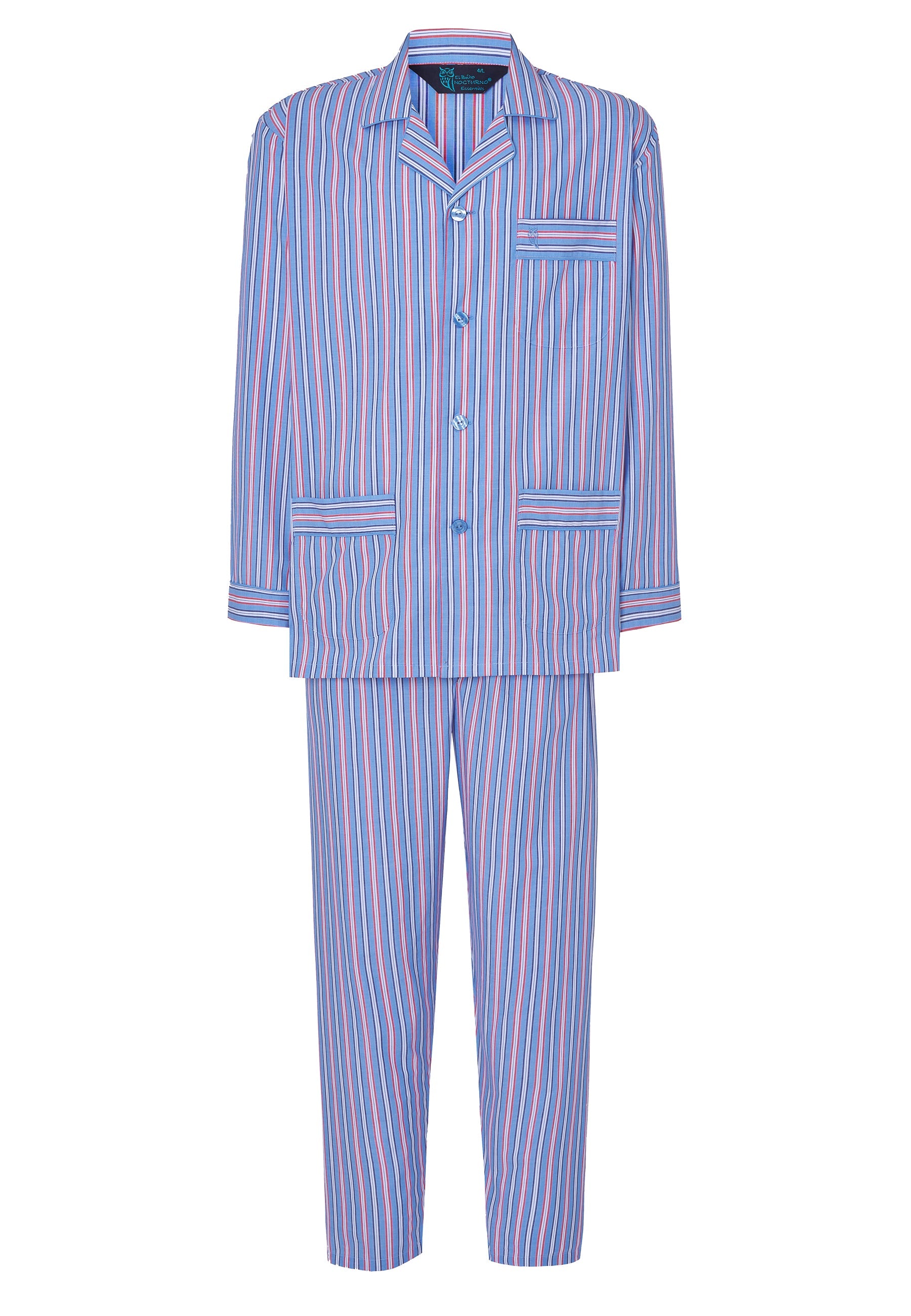 Pijama Hombre Largo Solapa Algodón Popelín Rayas - Azul 1534_30