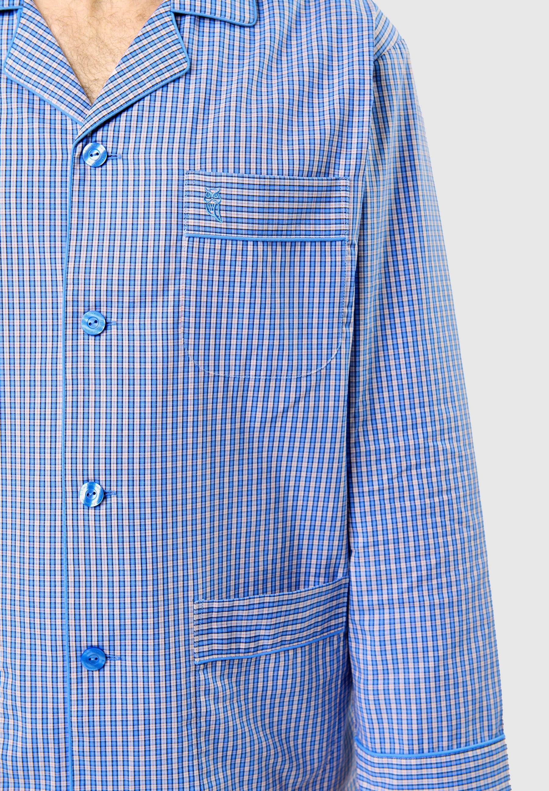 Pijama Hombre Largo Solapa Algodón Popelín Cuadros - Azul 1535_30