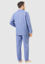 Pijama Hombre Largo Solapa Algodón Popelín Cuadros - Azul 1535_30