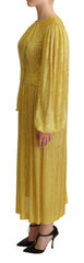 Women's Yellow Crystal Mesh Pleated Maxi Dress Cotton Nylon Elastane