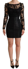 Women's Black Fitted Lace Top Bodycon Mini Dress Nylon Cotton Elastane