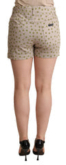 Women's Beige Polka Dots Denim Cotton Stretch Shorts Elastane