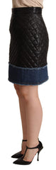 Women's Black Quilted Leather Mini Skirts Cotton
