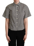 Women's Black White Zigzag Collar Cotton Top Shirt