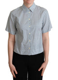 Women's White Blue Polka Dot Cotton Shirt