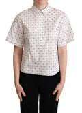 Women's White Polka Dot Cotton Collared Shirt Top