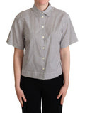 Women's Black Polka Dot Collared Shirt White Cotton