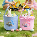 Huevo de Pascua con Orejas de Conejo de Excavadora Personalizado Cesta de Pascua a cuadros con iniciales y nombre Huevo de Pascua para Niños Niñas