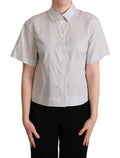Women's White Gray Polka Dots Collared Button Shirt Cotton
