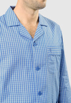 Pijama Hombre Largo Solapa Algodón Popelín Cuadros - Azul 1536_36