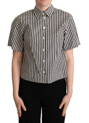 Women's White Black Fantasy Pattern Shirt Cotton