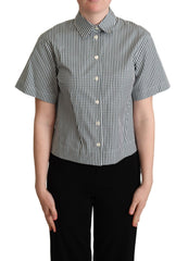 Women's White Green Cotton Checkered Shirt
